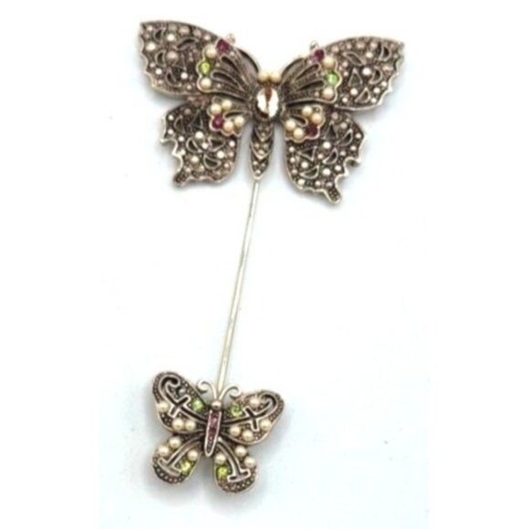 Vintage Butterfly Stick Pin, Seed Pearls, Marcasite - Picture 1 of 4